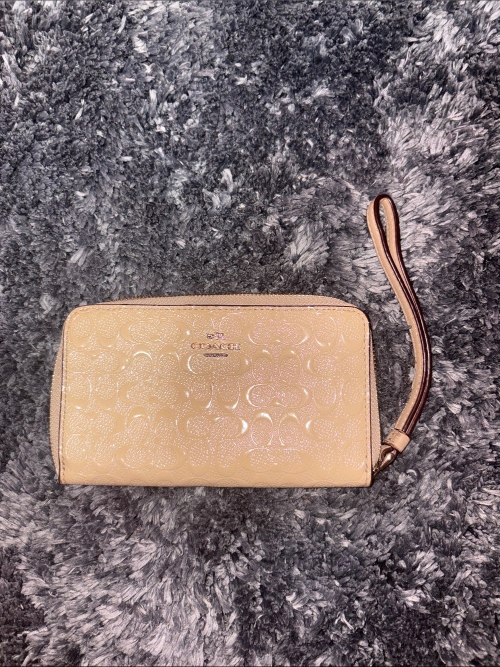 Coach Patent-Embossed Wristlet in Pale Pink